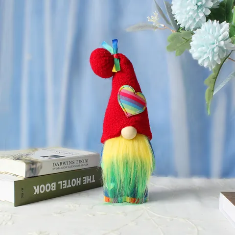Gnomo senza Volto Arcobaleno Cuore Peluche Bambola Nana Nordica con Barba Lunga Decorazione Natalizia Regalo Festivo per Mostra Festa