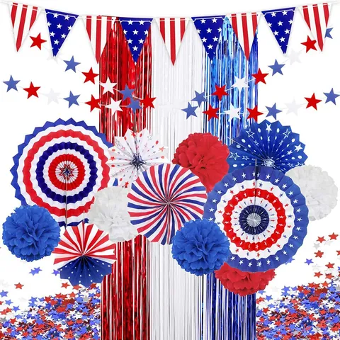 Independence Day Red Blue Silver Star Confetti Mixed Color Pentagram Sequins Festive Party Table Decoration