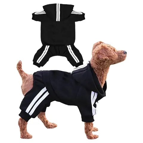 Pet Dog Hoodie Sweatshirt Autumn Winter Warm Fleece Tracksuit Striped Casual Clothes Puppy Small Medium Dogs Apparel