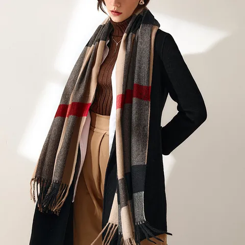 Femme Écharpe Classique à Carreaux Hiver Chaud Polyester Frange Châle Longue Stole Mode Design Tartan Tour de Cou