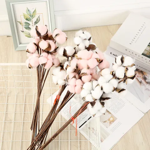 Artificial Cotton Flower Branch Single Stem Dried Flower Bouquet For Home Decor DIY Floral Arrangement Photography Props
