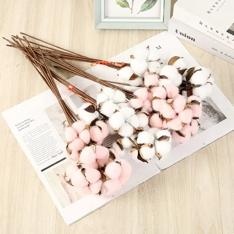 Artificial Cotton Flower Branch Single Stem Dried Flower Bouquet For Home Decor DIY Floral Arrangement Photography Props
