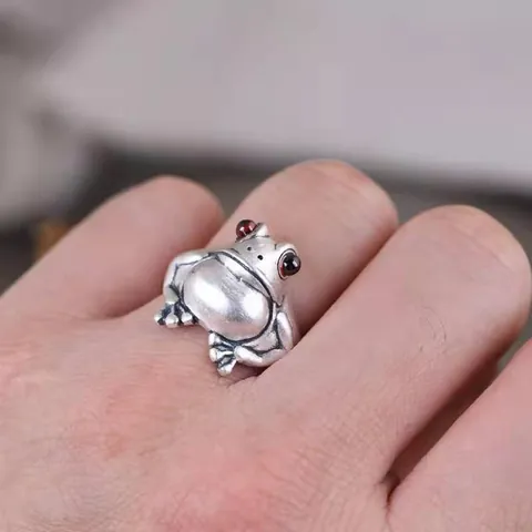 Retro Zilver Kikker Open Ring Schattig Dier Verstelbare Vingerring Vintage Statement Sieraden Cadeau Voor Vrouwen Mannen