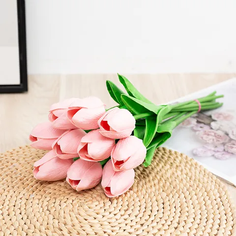Artificial Tulip Flowers Bouquet PU Mini Fake Flowers For Home Decor Wedding Photography Props Party Decoration Floral Arrangements