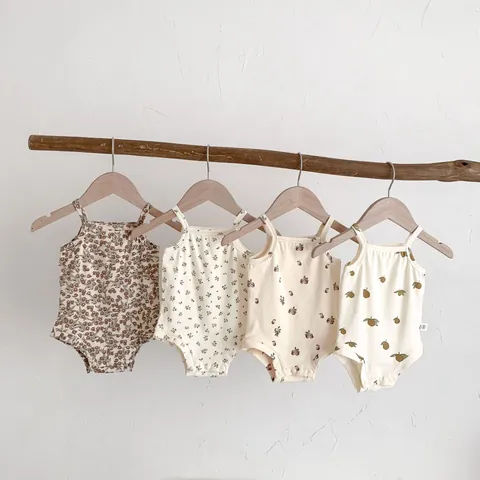 Unisex Neonato Estate Cotone Stampato Senza Maniche Tuta Carino Frutta Floreale Triangolo Salopette Neonato Infante Quotidiano Body