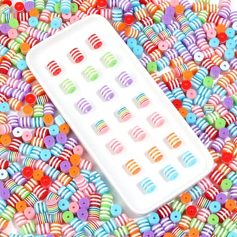 Striped Resin Barrel Beads Rainbow Color Translucent Spacer Beads For DIY Jewelry Making Bracelet Necklace Crafts