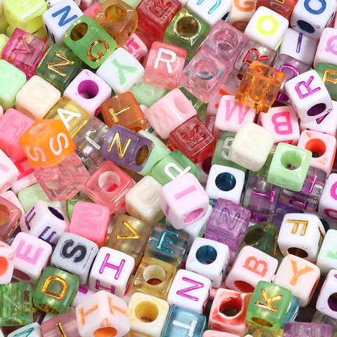 Perles En Vrac Lettre Alphabet Acrylique Carrée Multicolore Grand Trou Cube Perles Pour Bricolage Artisanat Bracelet Collier Fabrication de Bijoux