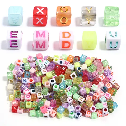 Perles En Vrac Lettre Alphabet Acrylique Carrée Multicolore Grand Trou Cube Perles Pour Bricolage Artisanat Bracelet Collier Fabrication de Bijoux