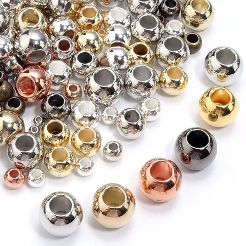 Perline Distanziatrici a Foro Largo in CCB Elettroplaccato Tonde Perline con Finitura Metallica Liscia per Creazione di Gioielli Fai-da-te Bracciali Nappe Decorazioni