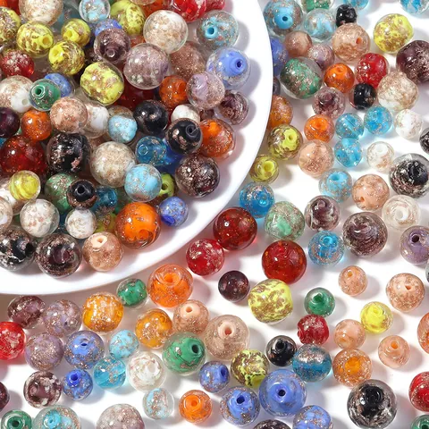 Perles de Verre de Murano de Sable Doré Perles Intercalaires Rondes Avec Trou Droit pour la Fabrication de Bijoux Bracelet Collier Bricolage Fait Main