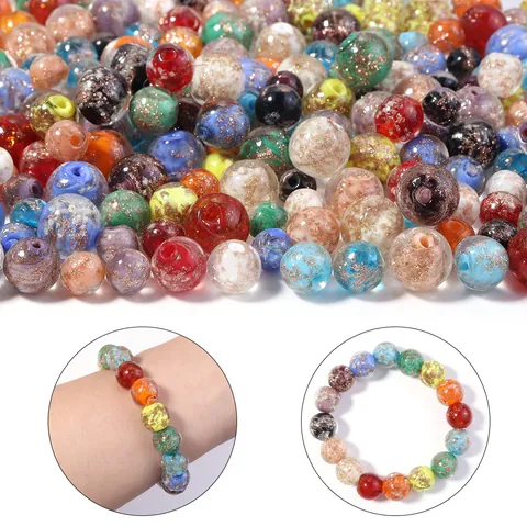 Perles de Verre de Murano de Sable Doré Perles Intercalaires Rondes Avec Trou Droit pour la Fabrication de Bijoux Bracelet Collier Bricolage Fait Main