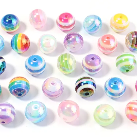 Striped Resin Beads Rainbow Candy Style DIY Jewelry Making Accessories Colorful Electroplated Round Loose Beads For Handcrafted Crafts Pens