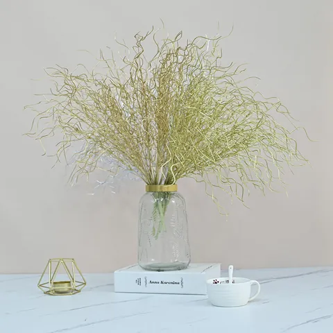 Metallic Artificial Dragon Beard Grass Branches Plastic Curly Twigs For Christmas Tree New Year Home Party Wedding Vase Decor