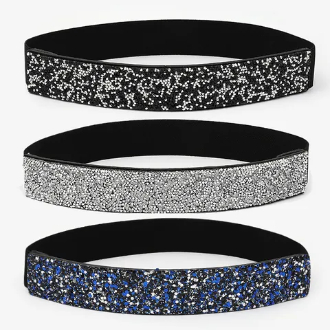 Women's Elastic Waist Belt Rhinestone Decorative Cinch Belt Stretch Waistband Dress Shirt Party Fashion Accessories