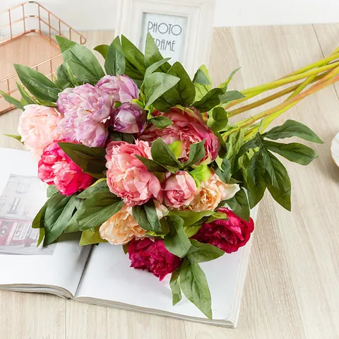Fleur de Pivoine Artificielle Bouquet Unique Fleur en Soie de Haute Qualité Pour Maison Salon Table à Manger Décoration Faux Floral