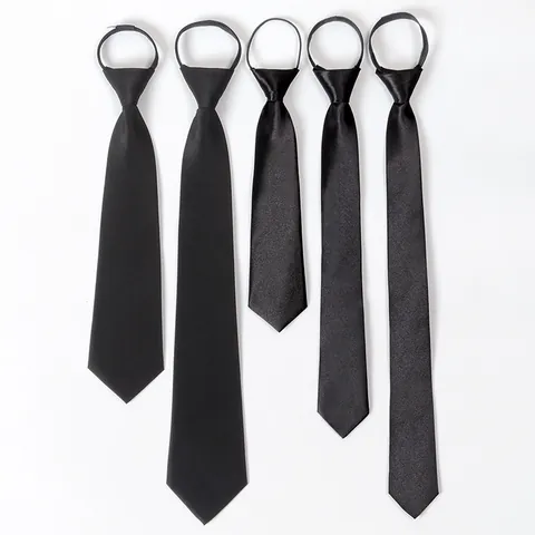 Black Necktie For Men And Women Zipper Lazy Tie Business Casual Academic Style Neckwear Polyester