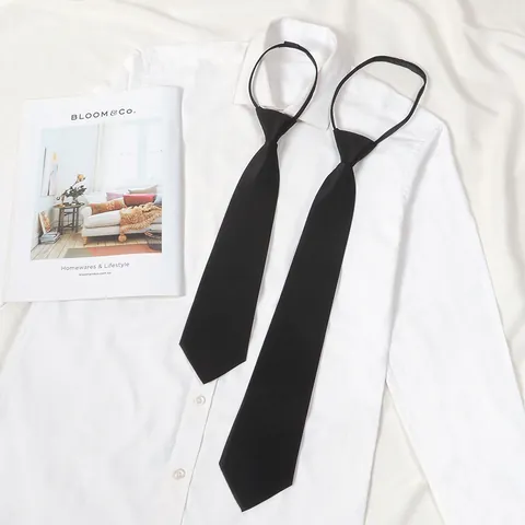 Black Necktie For Men And Women Zipper Lazy Tie Business Casual Academic Style Neckwear Polyester