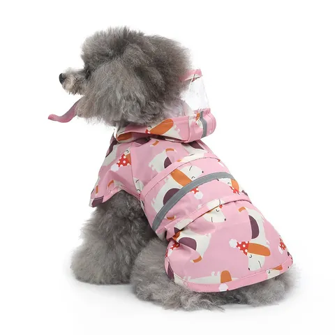 Pet Dog Raincoat Waterproof Hooded Rain Poncho With Reflective Strips Cute Cartoon Prints Breathable Rainwear For Small Medium Dogs Apparel