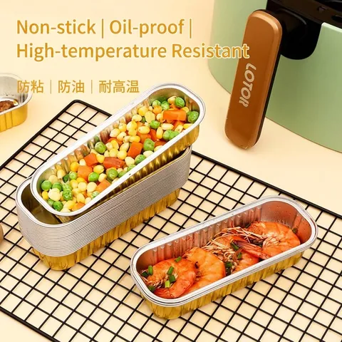 Disposable Rectangular Gold Aluminum Foil Tray Heat Resistant Greaseproof Liners For Air Fryer Oven Baking Grilling Cookware