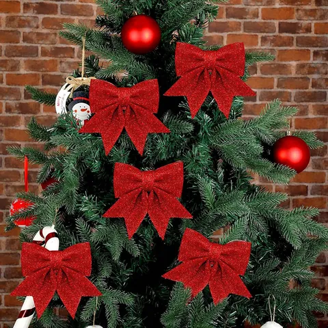 Addobbi Spendui a Fiocco di Natale Paillettes Cotone Perlato Ciondolo a Fiocco Glitter Per Albero di Natale Centro Commerciale Decorazione Casa Festa