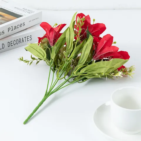 Fleurs de Lys Artificielles Bouquet de Fleurs en Soie Pour Décoration Maison Fête de Mariage Arrangement Floral Fausse Plante de Lys