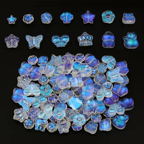 Aurora White Plated Glass Beads For DIY Bracelet Necklace Cartoon Animal Flower Heart Star Shaped Loose Spacer Beads Jewelry Making Findings