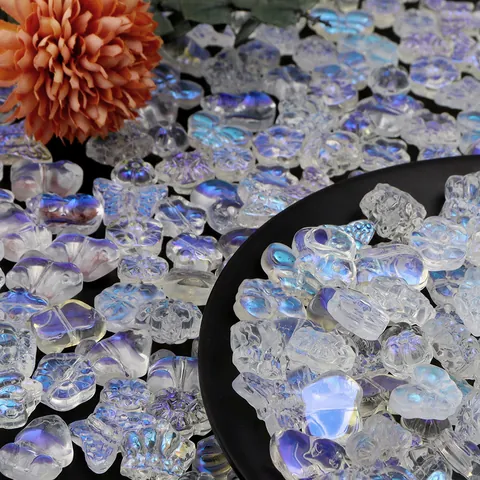 Aurora White Plated Glass Beads For DIY Bracelet Necklace Cartoon Animal Flower Heart Star Shaped Loose Spacer Beads Jewelry Making Findings