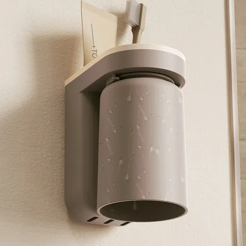 Wall Mounted Toothbrush Holder Punch Free Magnetic Mouthwash Cup Bathroom Storage Rack Organizer For Couples Modern ABS Home