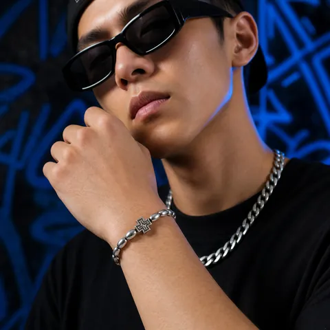 Herren Hämatit Perlenarmband Hip Hop Kreuz Anhänger Kaffeebohnenform Handkette Mode Einfacher Luxusschmuck Geschenk