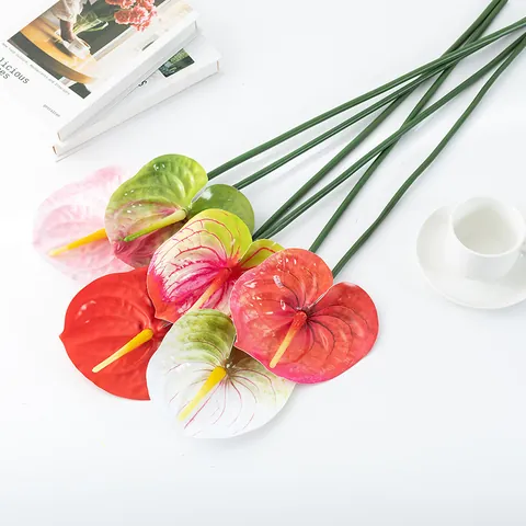 Fleur d'Anthurium Artificielle Tige Unique Plante Fausse en Plastique pour Fond de Mariage Décoration Intérieure Accessoires de Photographie