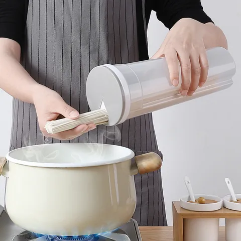 Transparent Round Plastic Noodle Storage Box With Quantitative Pouring Lid For Spaghetti Grains Food Container Organizer