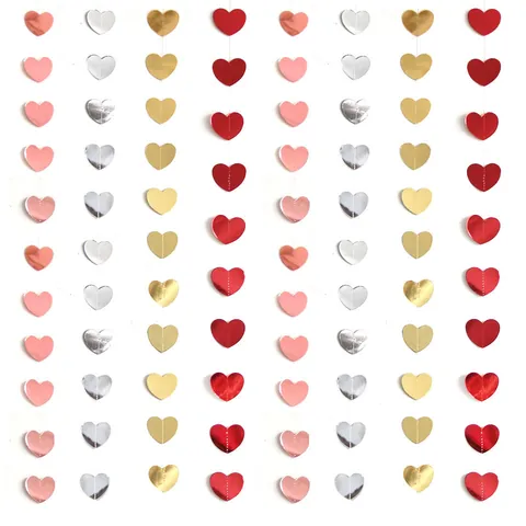 Ghirlanda di Carta a Cuore Oro Argento Rosso Specchio San Valentino Decorazione Sospesa a Forma di Cuore Festa Matrimonio Decorazione Parete Sfondo