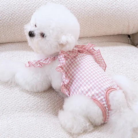 Cute Plaid Ruffled Pet Dog Sanitary Pants Small Dogs Puppy Anti-Harassment Physiological Diaper Shorts Pet Clothing