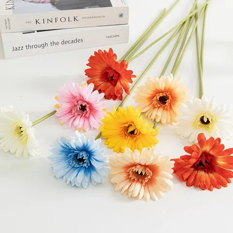Fleur Artificielle en Soie Gerbera Marguerite Simple Tige Courte Pour Maison Salon Fête de Mariage Arrangement Floral Décoratif