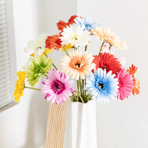 Fleur Artificielle en Soie Gerbera Marguerite Simple Tige Courte Pour Maison Salon Fête de Mariage Arrangement Floral Décoratif