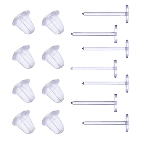 Transparent Plastic Earring Posts and Backs Set for DIY Jewelry Making Eco-Friendly Anti-Allergy Flat Pad Studs Stoppers