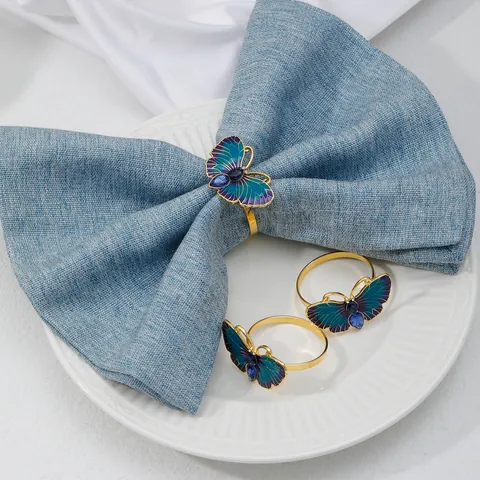 European Alloy Butterfly Napkin Rings Rhinestone Enamel Craft Holder For Table Decor Wedding Party Hotel Banquet Elegant Animal Tableware Accessories