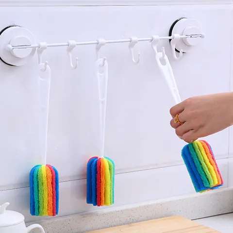 Hanging Kitchen Colorful Cup Brush Long Handle Bottle Brush Sponge Cleaning Brush