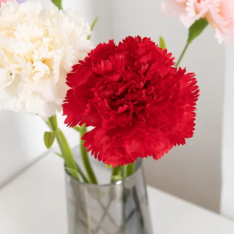 Fleur d'Œillet Artificielle Tige Unique Soie Florale Pour Cadeau de Fête des Mères Décoration d'Intérieur Moderne Pièce Centrale