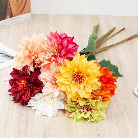 Artificial Dahlia Single Stem Silk Flower Fake Floral Home Decor Wedding Photography Props Vivid Simulation Flower