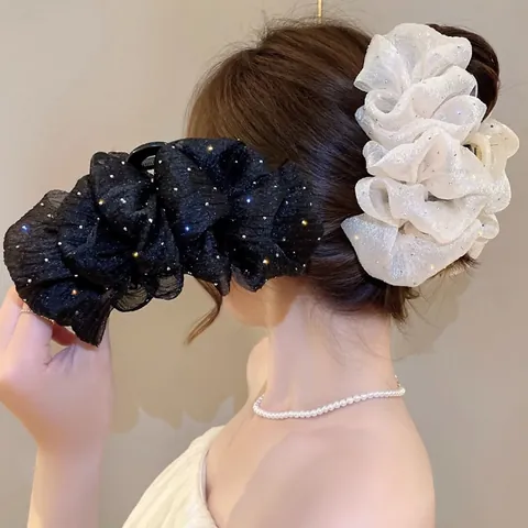 Pinza de Pelo Grande con Lazo para Mujer Brillante Estrás Malla Pinza Tiburón Elegantes Accesorios para el Cabello Herramienta de Estilo