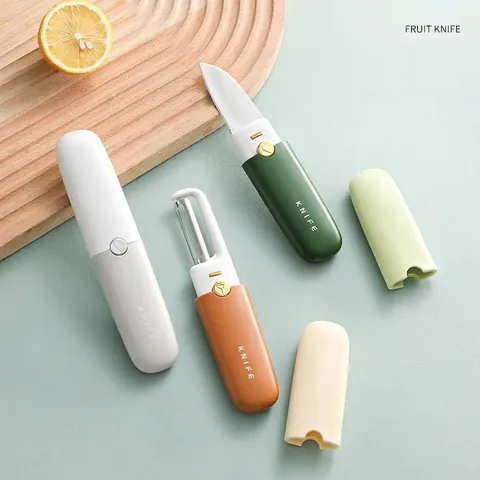 Multifunctional Dual Purpose Fruit Knife And Peeler Stainless Steel Blade With Protective Cover Portable Kitchen Gadget For Home Camping