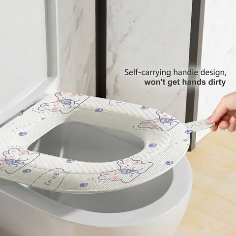 Waterproof EVA Toilet Seat Cover Cartoon Printed Universal Washable Seat Cushion With Handle Bathroom Accessories