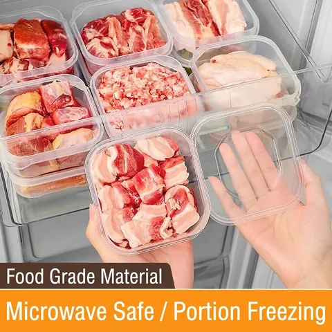 Transparente PP Frischhaltebox Mikrowellengeeignet Kühlschrank Fleisch Gemüse Aufbewahrungsbehälter Stapelbar Quadratisch Organizer
