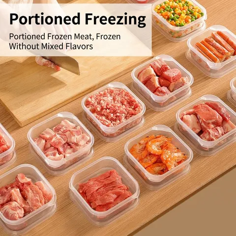 Transparente PP Frischhaltebox Mikrowellengeeignet Kühlschrank Fleisch Gemüse Aufbewahrungsbehälter Stapelbar Quadratisch Organizer