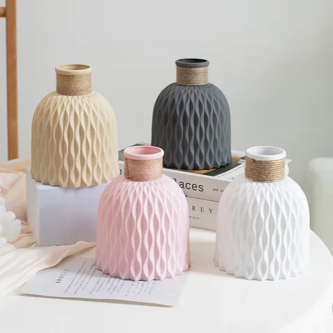 Vaso di Fiori in Plastica Minimalista Nordico a Righe Verticali Origami Donut Vaso Decorazione per la Casa con Composizioni Floreali