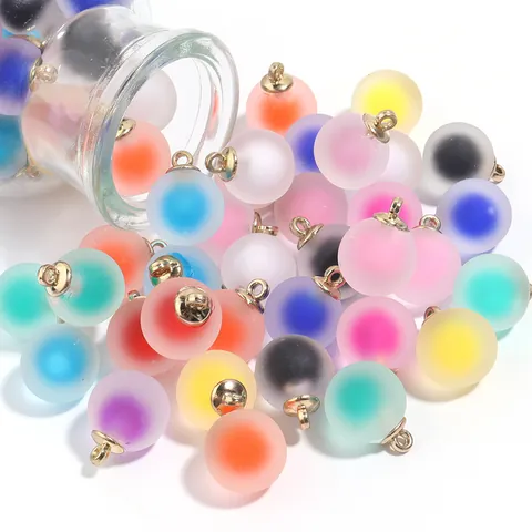 Acrylic Frosted Inner Color Candy Heart Round Beads With Gold Loop Pendant DIY Bracelet Necklace Handmade Jewelry Making Charms