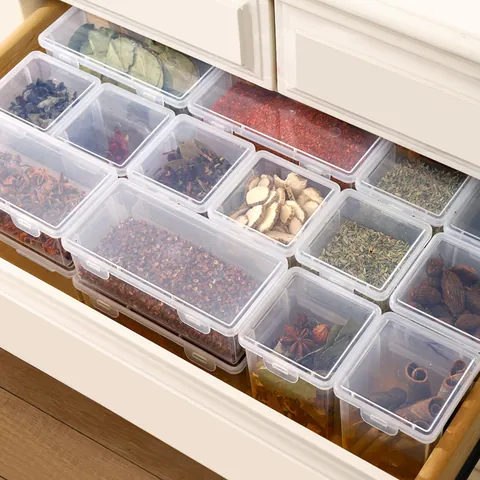 Scatola di Immagazzinaggio Spezie da Cucina Contenitore in Plastica Sigillato Con Coperchio Organizer Quadrato
