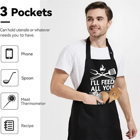 Tablier de Cuisine Amusant Avec Poches Tablier de Cuisson Pour Hommes Femmes Chef BBQ Cuisson Sangle de Cou Réglable