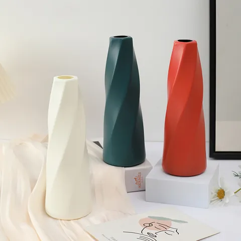 Vase Décoratif en Plastique Minimaliste Moderne Nordique Vase de Composition Florale Spirale Géométrique Créatif Salon Décoration